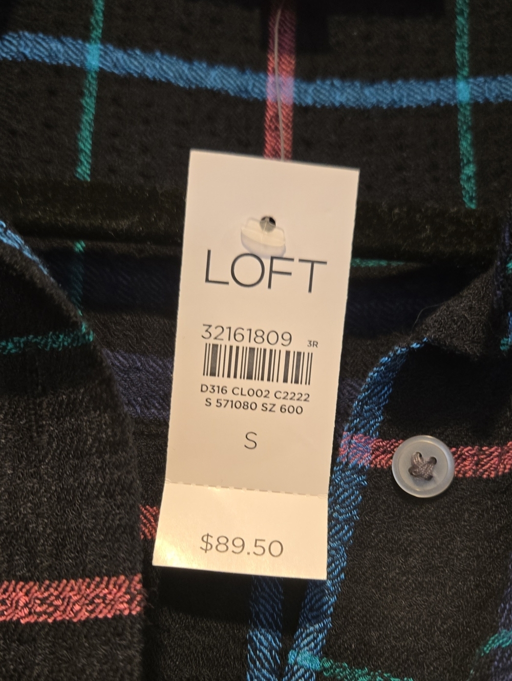 LOFT Black Plaid Button-Front Shirt Dress Multicolor Plaid Sz Small NWT - Picture 3 of 7